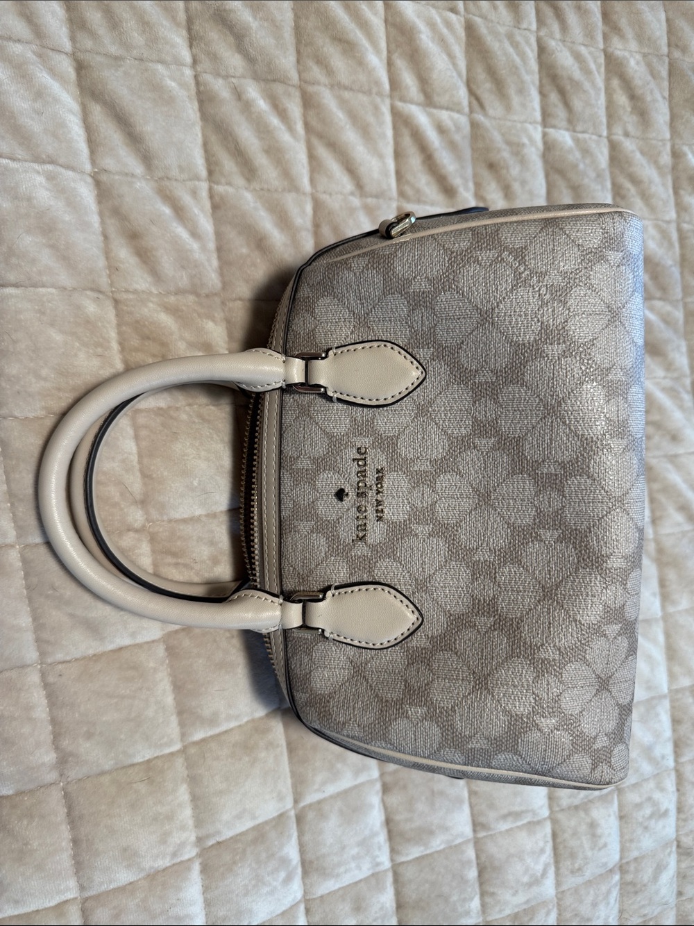 kate spade Cream and Light Gray Floral Logo Satchel